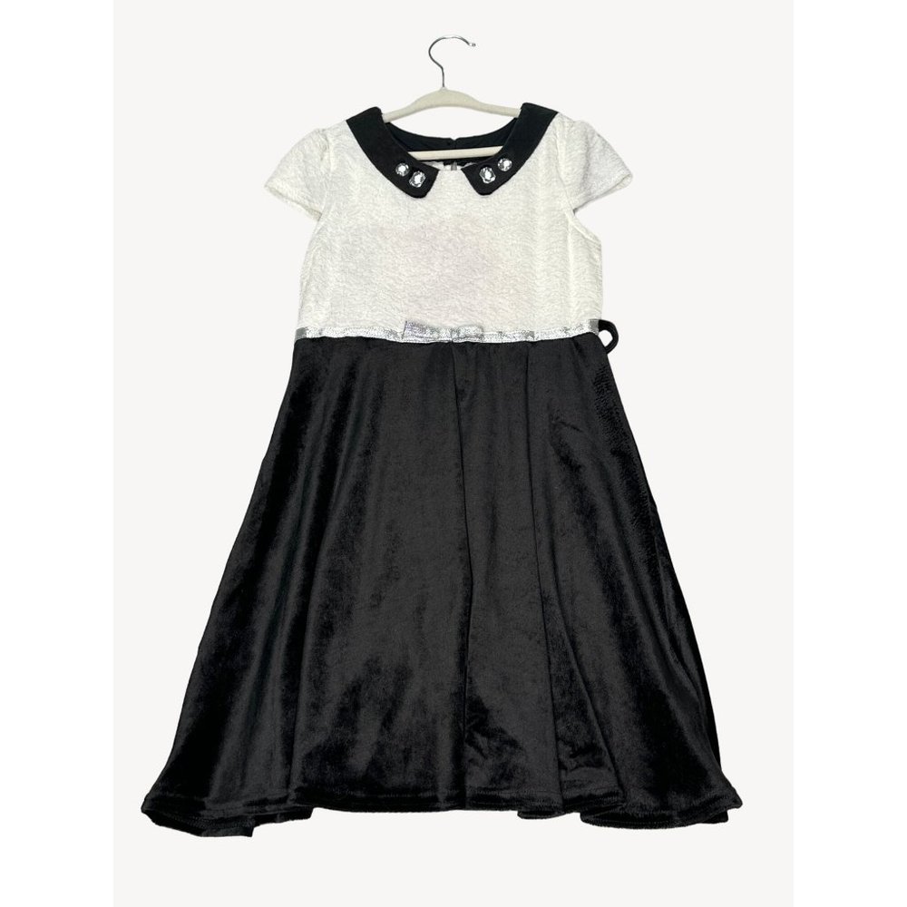 Dollie & Me Dress Girls 6X Black White Collar A Line Silver Belt Crepe Top